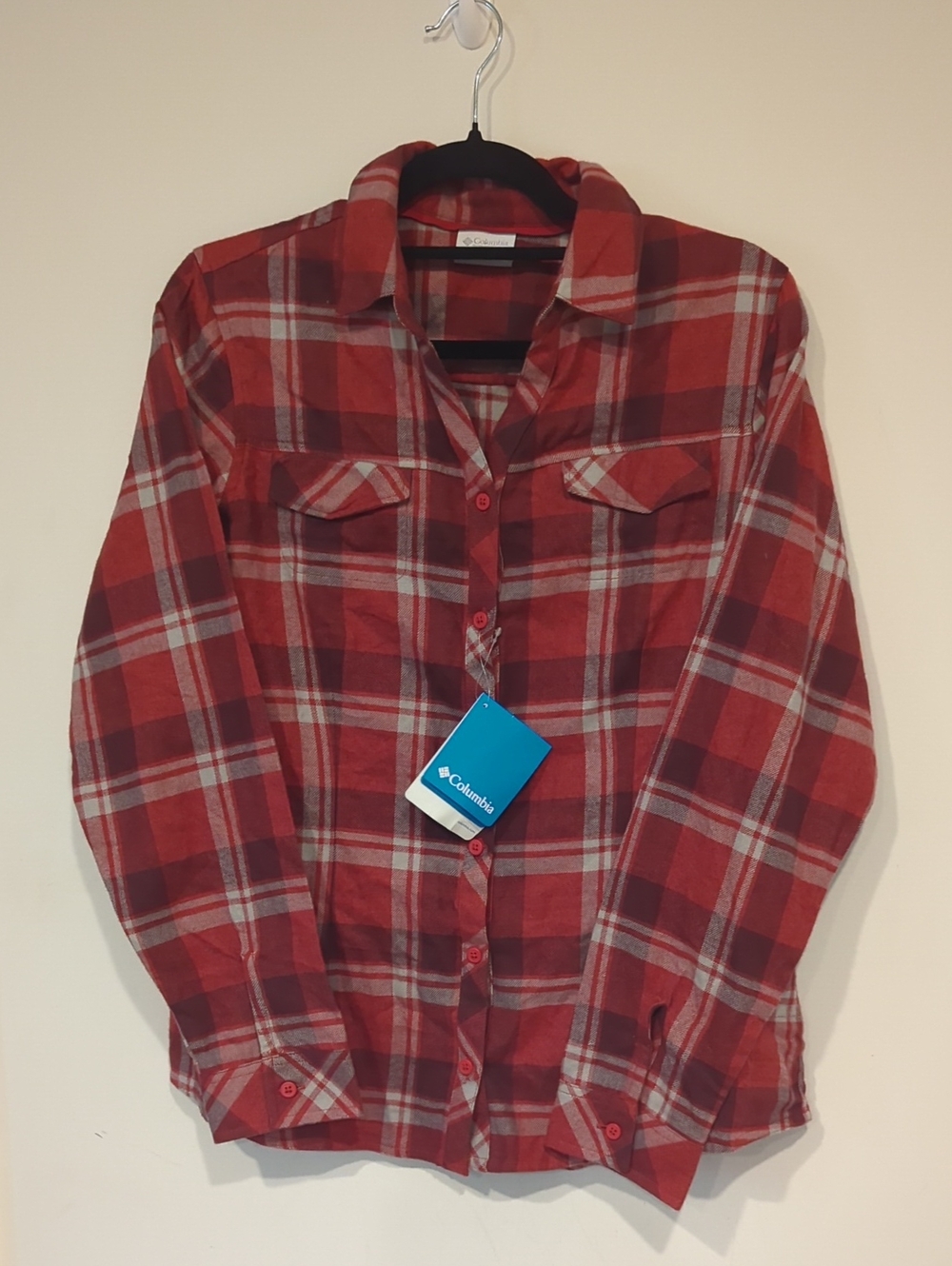 Columbia Red and Gray Plaid Flannel Shirt